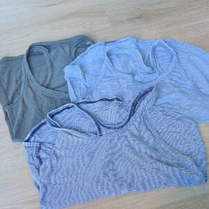 lululemon athletica Gray,Blue stripe, Green Tank Tops (3pack)